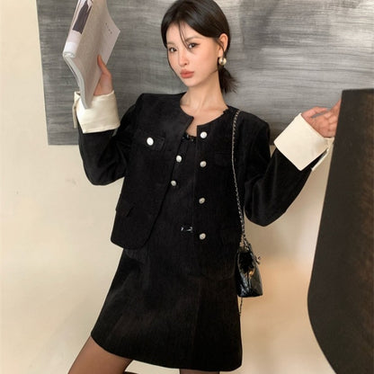 2025 popular autumn and winter new Korean version high waist elegant polished vest dress solid color bottom skirt 88122