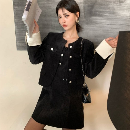 2025 popular autumn and winter new Korean version high waist elegant polished vest dress solid color bottom skirt 88122