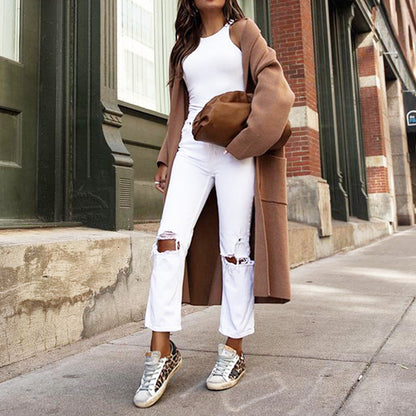 maoxiangshop 2000s fashion Women's Autumn and Winter Long Sleeve Solid Color Loose Woolen Cardigan Overcoat Coat for Women