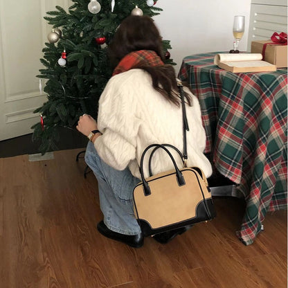 MAOXIANGSHOP 2025 Pillow bag women's 2025 summer niche blogger women's bag suede contrasting handbag crossbody Boston bag