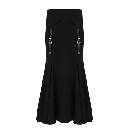 maoxiangshop cybergoth dress to impress Design Metal Buckle Stitching Sheath Fishtail Skirt 2024 Autumn New Dark Hot Girl Style Low Waist Skirt Long Skirt