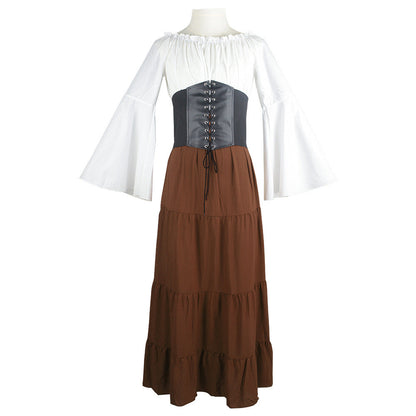 maoxiangshop group halloween costumes New Party Bell Sleeve Long Sleeve Dress Cos Women Renaissance Medieval Clothing