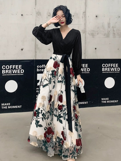 High-end small evening dress skirt women's design sense light luxury niche socialite banquet temperament black long annual meeting host