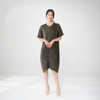 dress 2025 summer high-end bronzing v-neck loose meat covering medium and long fashion casual versatile skirt