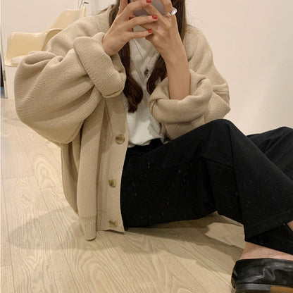 maoxiangshop-shop discover style ideas Thick Sweater Coat for Women Early Autumn New Loose Lazy Casual Korean Style Long Sleeve Knitted Cardigan