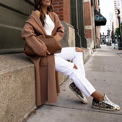 maoxiangshop 2000s fashion Women's Autumn and Winter Long Sleeve Solid Color Loose Woolen Cardigan Overcoat Coat for Women