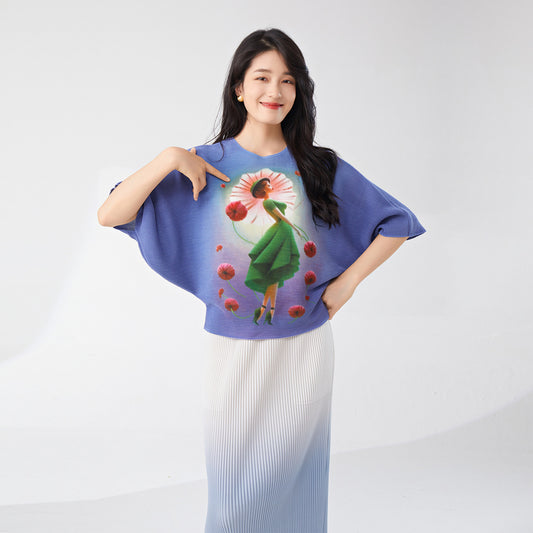 2025 Large size women's summer women's top bat sleeve loose fashion versatile jumper meat cover thin  T-shirt