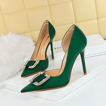 626-K6 2025 style sexy nightclub showing thin side hollow high heels women's shoes thin heel super high heel rhinestone buckle single shoes