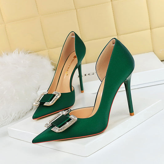 626-K6 2025 style sexy nightclub showing thin side hollow high heels women's shoes thin heel super high heel rhinestone buckle single shoes