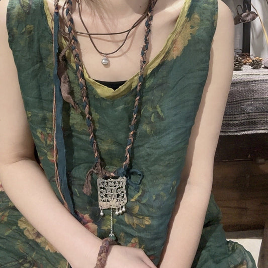 2025 24/4 SN51 Duoduo, literary and casual printing versatile sleeveless retro ramie vest sling