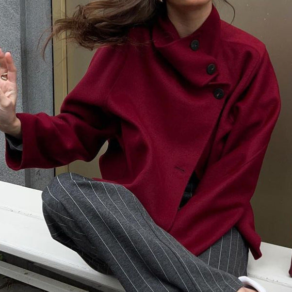 maoxiangshop fall outfits 2024 -Solid Color Stand Collar Button Woolen Coat Fashion Women's Autumn and Winter Fashion Fashion Commuter Coat