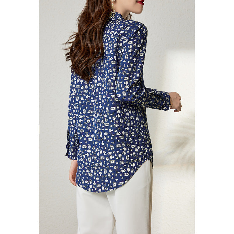 2025 Temperament~ floral silk shirt  summer new commuter women's printed top, mulberry silk shirt