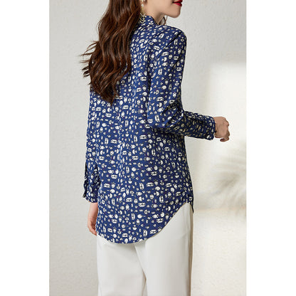 2025 Temperament~ floral silk shirt  summer new commuter women's printed top, mulberry silk shirt