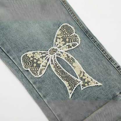 maoxiangshop 2000s fashion 2024 Quality Autumn Street Hipster Embroidered Decorative Straight Pants Women's Jeans