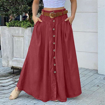 maoxiangshop-shop skirt outfits New Autumn Women's Long Skirt Button High Waist Solid Color Pocket Casual Women's Skirt