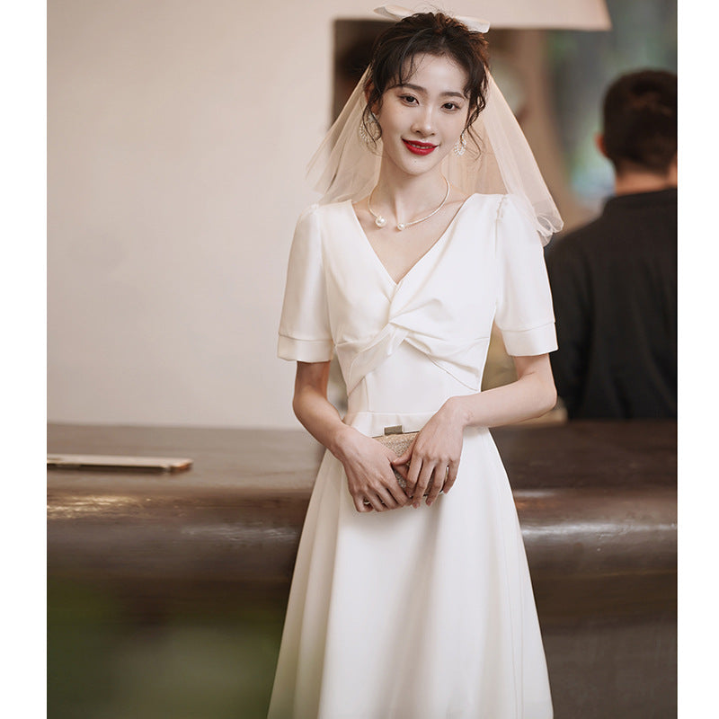 2025 White dress can usually wear  registration certificate small white dress banquet engagement dress women's evening dress dress