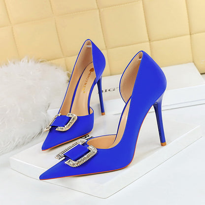 626-K6 2025 style sexy nightclub showing thin side hollow high heels women's shoes thin heel super high heel rhinestone buckle single shoes