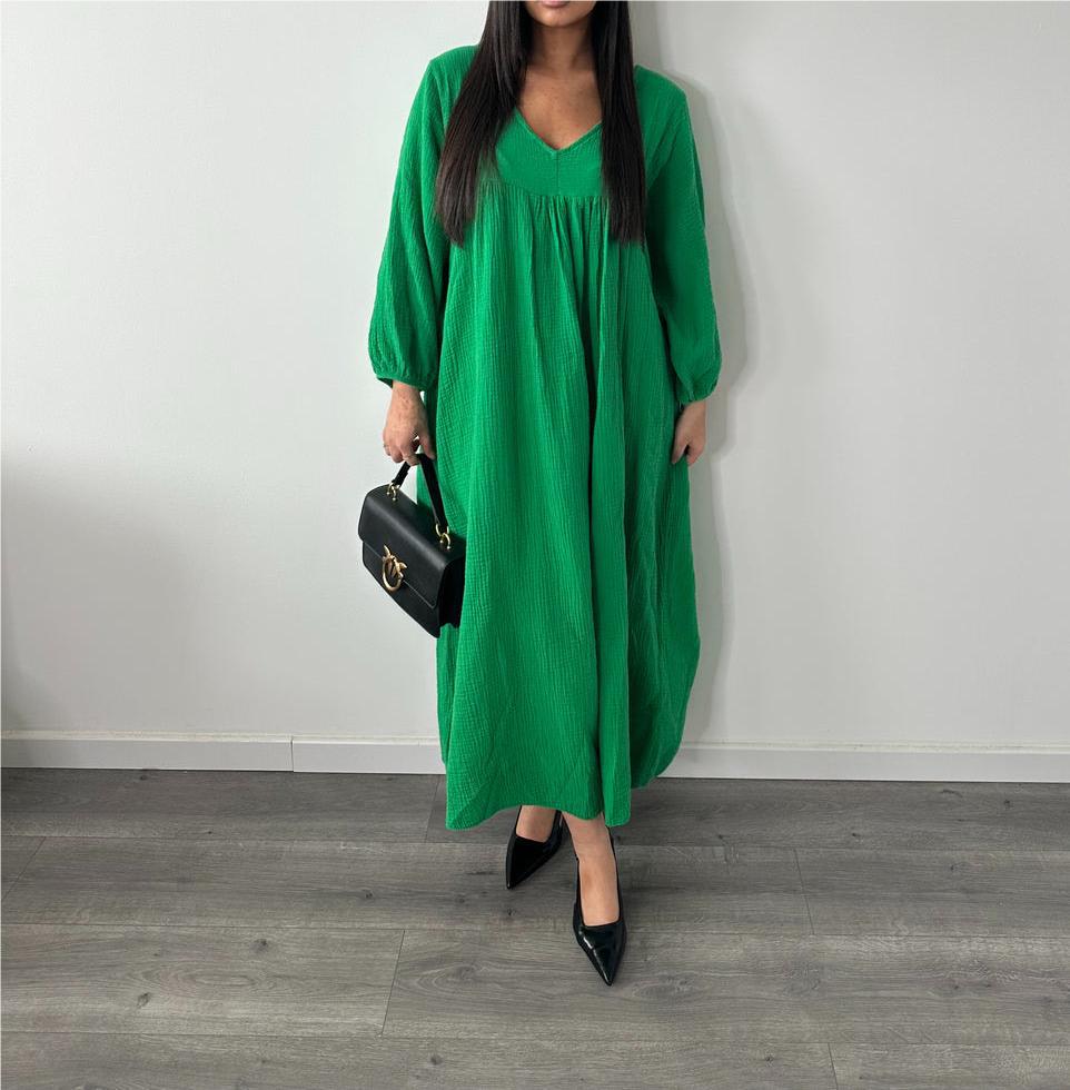 maoxiangshop outfit inspo 24 Summer and Autumn New Women's Dress Solid Color Long Sleeve Loose Casual Women's V-neck Dress