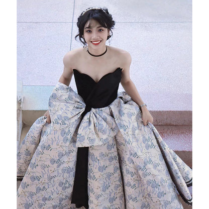 2025Tube top evening dress skirt  high-end light luxury niche students graduation art examination performance clothes host dress