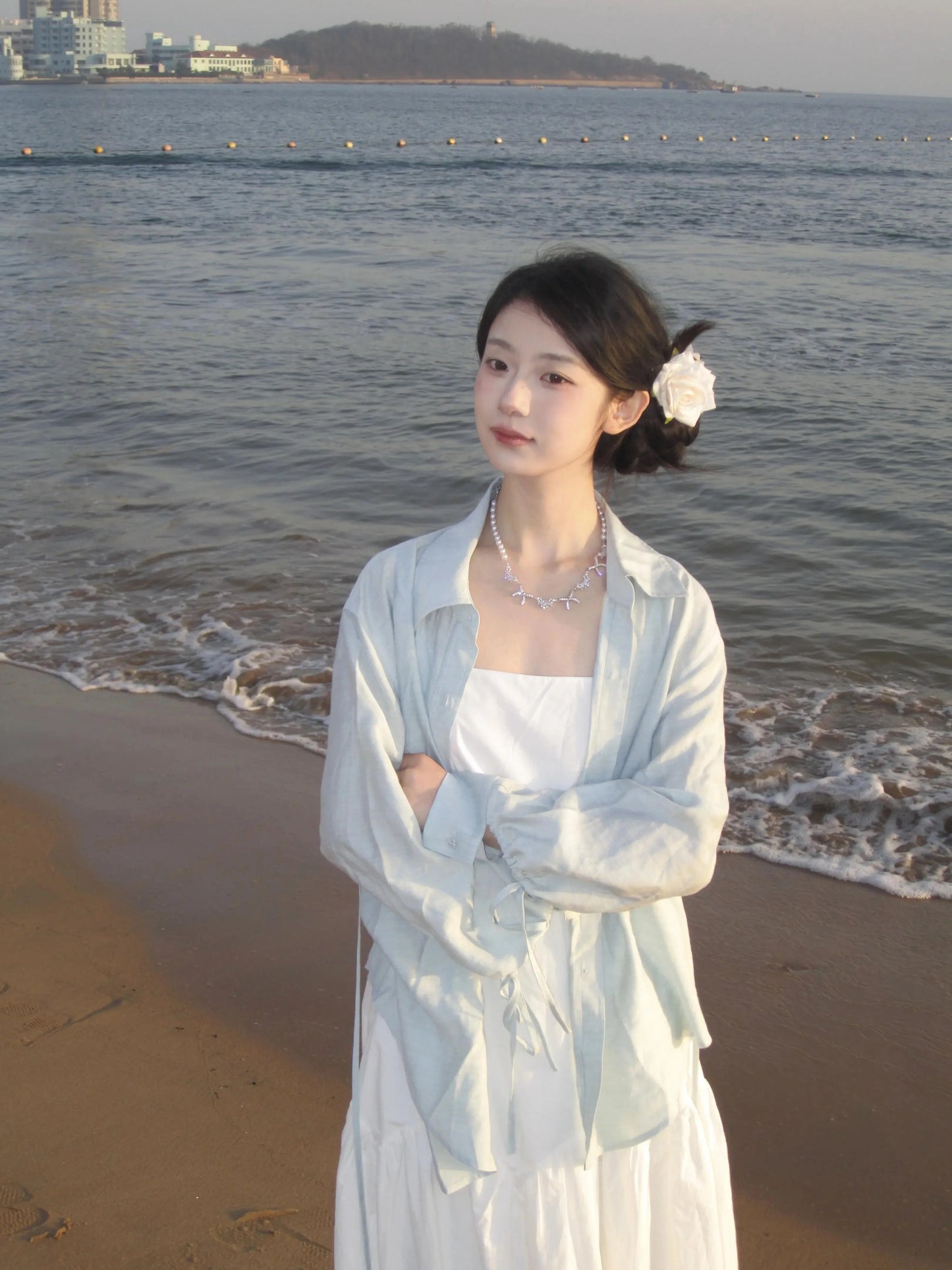 white suspender dress women's summer  new high-end temperament long dress first love dress 12048