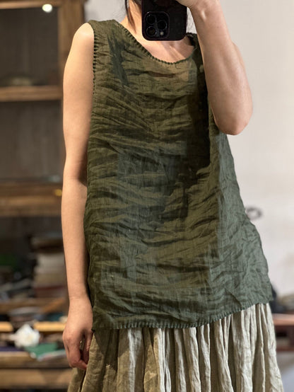 2025 23/3 minor, literary and simple spring and summer ramie light hand-sewn thread pullover vest