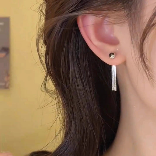 925 silver needles two wearing broken silver chain fringed earrings women's niche design sense fashion versatile temperament stud earrings