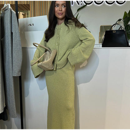 MAOXIANGSHOP 2025 Solid color knitted cardigan skirt set  New coat drape temperament small fragrant autumn and winter set