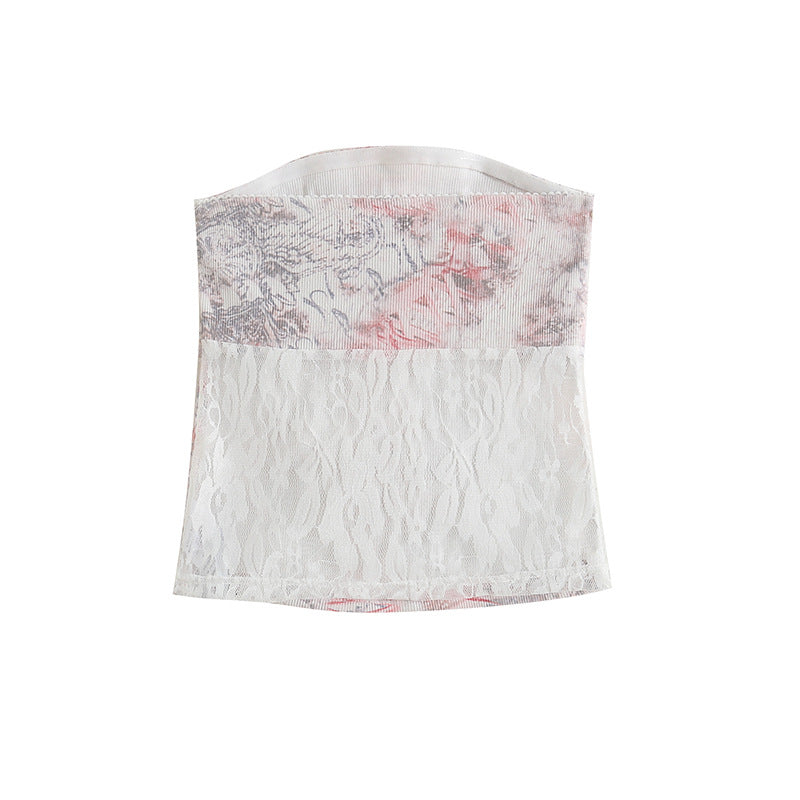 maoxiangshop 2000s fashion Pink Lace Strap Tube Top Women's Autumn Hot Girl Outer Wear Sexy Tight Short Vest