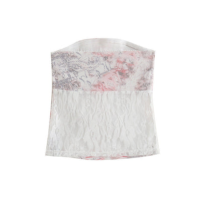 maoxiangshop 2000s fashion Pink Lace Strap Tube Top Women's Autumn Hot Girl Outer Wear Sexy Tight Short Vest