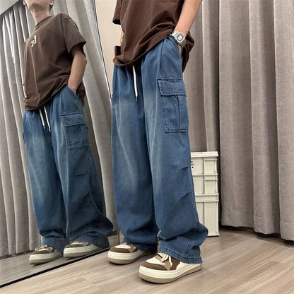maoxiangshop-shop summer outfits men Jinbukang Japanese Cityboy Denim Pants Men's Spring and Autumn plus Size Overalls Ins Trendy High Street Ruan Handsome Loose