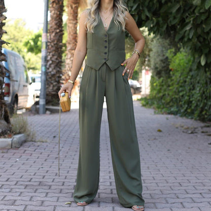 maoxiangshop Business Casual Outfits Woman Women's Spring New V-neck Sleeveless Vest Draping Wide Leg Suit Pants Casual Suit