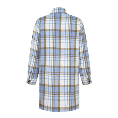 maoxiangshop outfit inspo Fall 2024 Women's Woolen Lapel Button Plaid Pocket Long-Sleeved Coat for Women