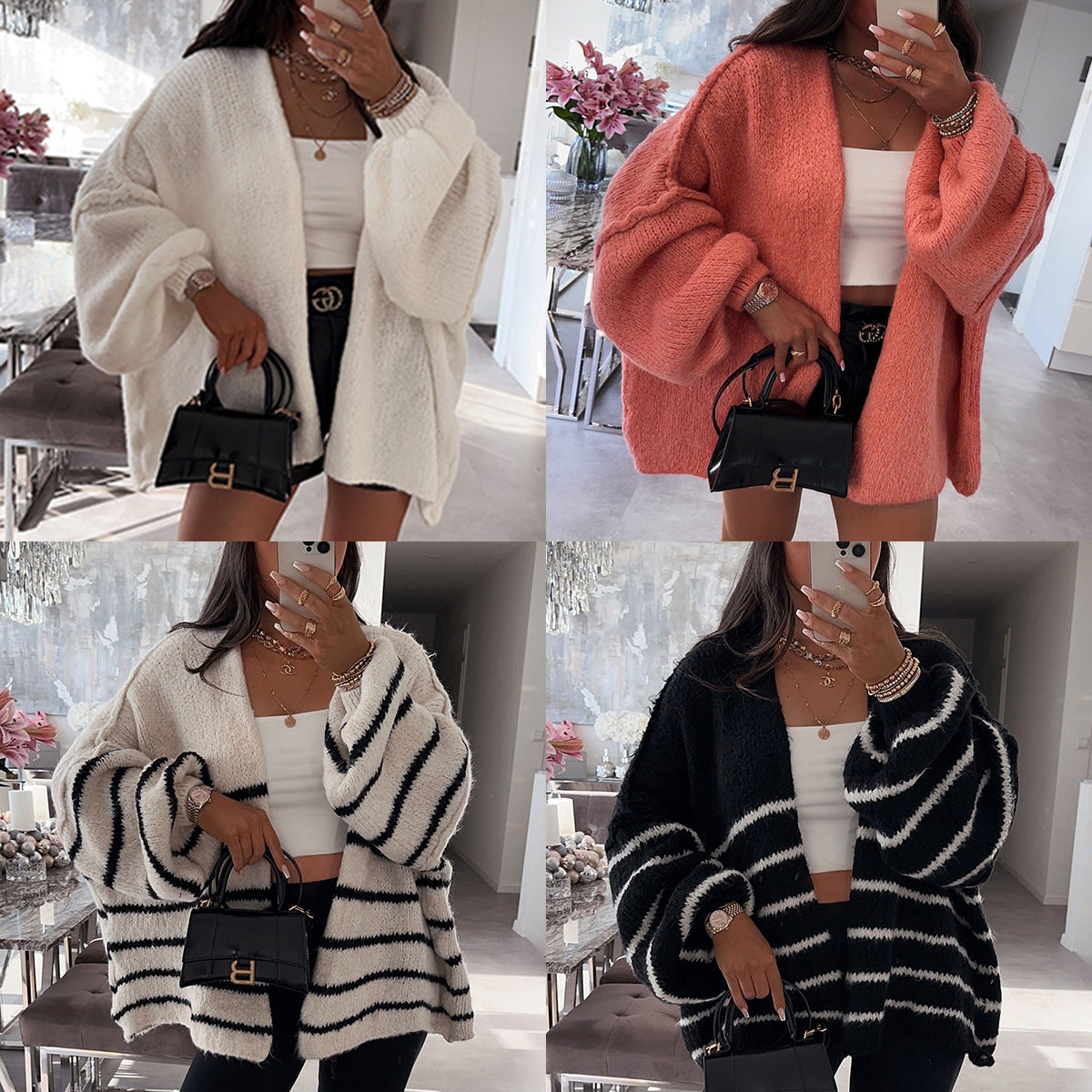 maoxiangshop 2000s fashion 2024 Autumn and Winter New Casual Loose Solid Color Mid-Length Knitted Sweater Cardigan Coat for Women