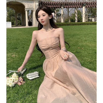 2025 Pure desire style sexy tube top dress women's summer niche design high-end skirt  chic waist long dress