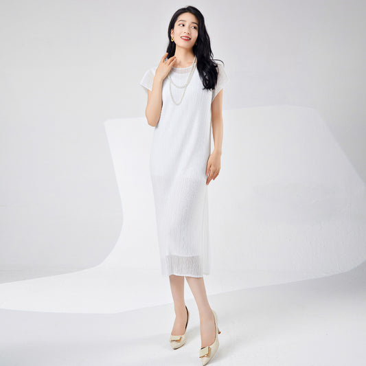 Fairy women's dress summer female gentle mesh double breathable white simple fashion pleated medium and long skirt