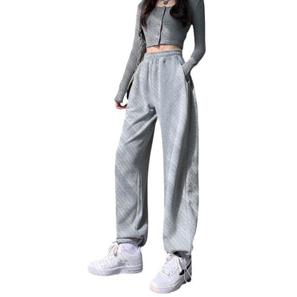 maoxiangshop-shop clothes Gray Sports Pants for Women Spring and Autumn New High Waist Loose Wide Leg Pants Ankle-Tied Sweatpants Slim Casual Pants Straight Pants