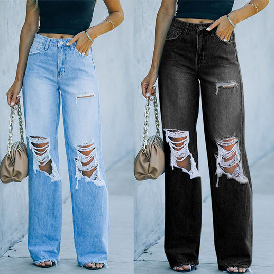 maoxiangshop-shop cute school outfits for middle school Factory Direct Women's Jeans Autumn Street Hipster Ripped Wide-Leg Pants