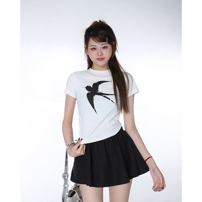 Swallow T-shirt Sweet Girl Front Shoulder Short Sleeve T-Shirt popular Summer New Loose Versatile Skinny Top Women