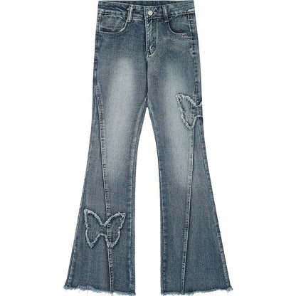 2000s fashion American Retro Butterfly Embroidered Micro Flared Jeans for Women New Popular Design High Waist Mopping Pants