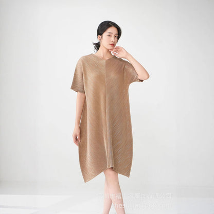 dress 2025 summer high-end bronzing v-neck loose meat covering medium and long fashion casual versatile skirt