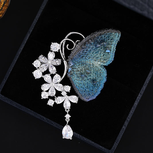 2025 Diemeng Embroidery Butterfly Bright Brooch Women's High-end Niche Smart High-end Zircon Light Luxury Clothing Corsage Accessories