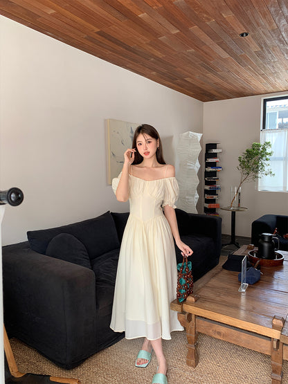 2025 popular summer new Korean retro high waist suspender dress solid color pure desire skirt BS88042