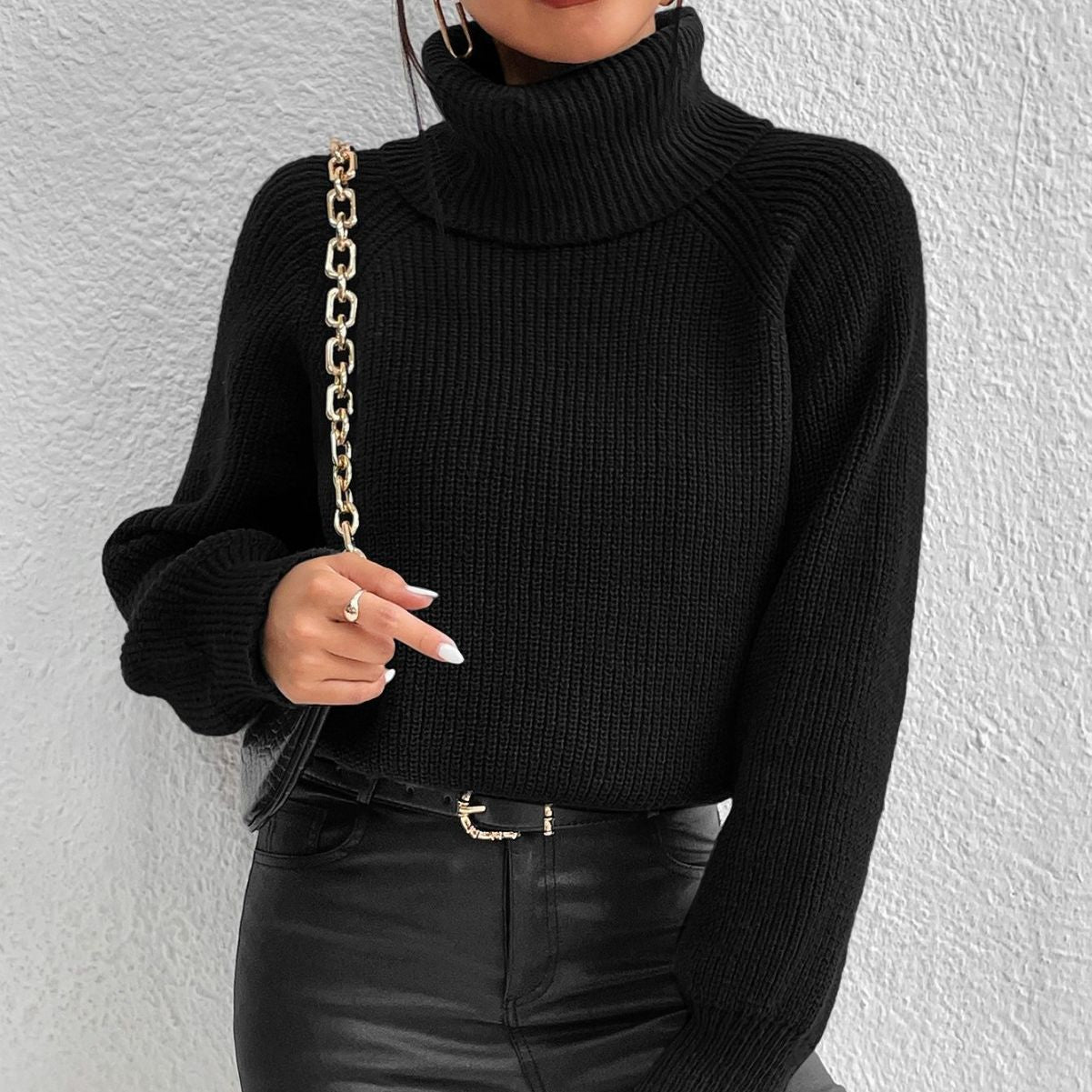 maoxiangshop-shop fall fashion Women's Fashion Turtleneck Sweater Outer Wear Solid Color Loose Slimming Versatile Basic Sweater