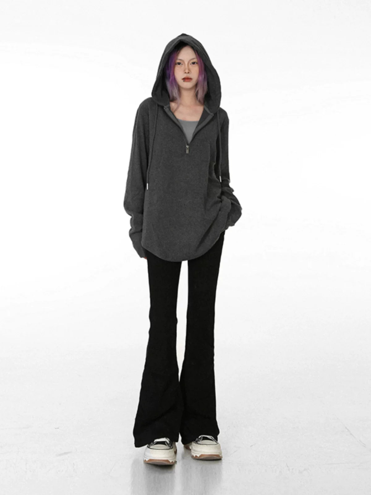 Lazy Wind Loose Half Zipper Bottom Sweater Women's Versatile Casual Elastic Skinny Early Spring Wear Top
