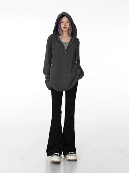 Lazy Wind Loose Half Zipper Bottom Sweater Women's Versatile Casual Elastic Skinny Early Spring Wear Top