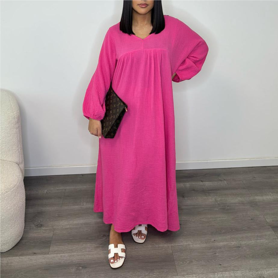 maoxiangshop outfit inspo 24 Summer and Autumn New Women's Dress Solid Color Long Sleeve Loose Casual Women's V-neck Dress