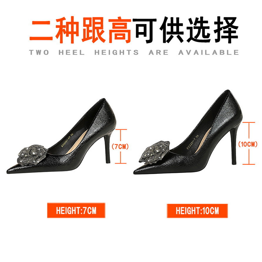 3391-H52 2025 style banquet high heels women's shoes thin heel super high heel shallow mouth pointed rhinestone flower single shoes women