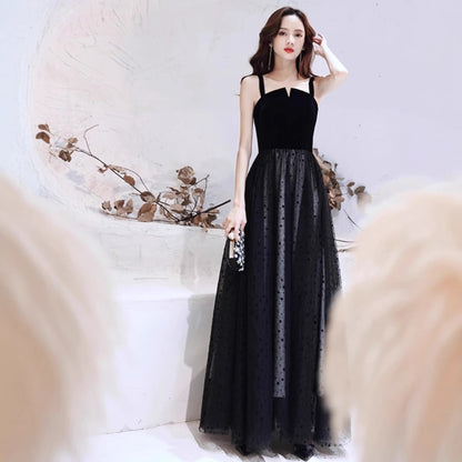 2025 Host evening dress  new black temperament high-end light luxury niche birthday party long art test skirt woman