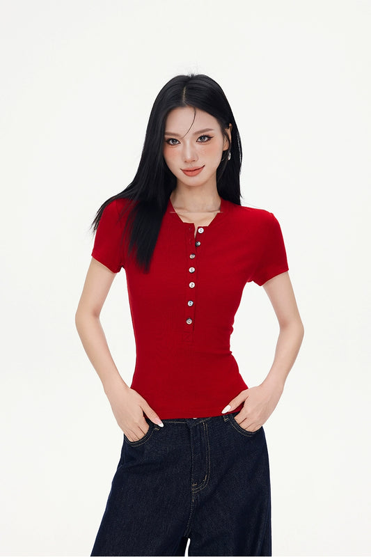 Korean version of the shoulder versatile short-sleeved T-shirt women's summer new Spice Girl bottoming shirt slim and thin T-top tide