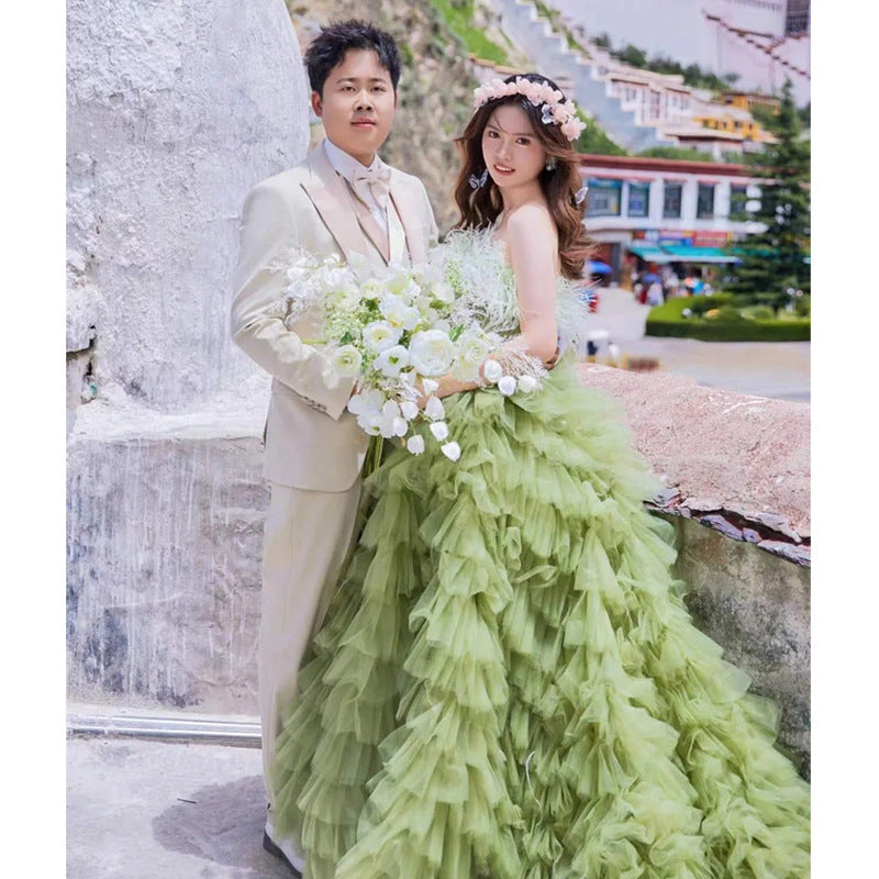 2025Mori fairy gas color yarn tutu skirt studio theme light wedding photography clothing couple travel dress photo
